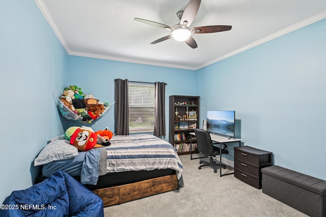 1288 Creek Bend Rd, Saint Johns, FL 32259 - bedroom featuring carpet, ornamental molding, ceiling fan, a textured ceiling, and a desk