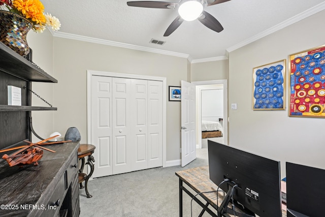 1288 Creek Bend Rd, Saint Johns, FL 32259 - office area with carpet, crown molding, and ceiling fan