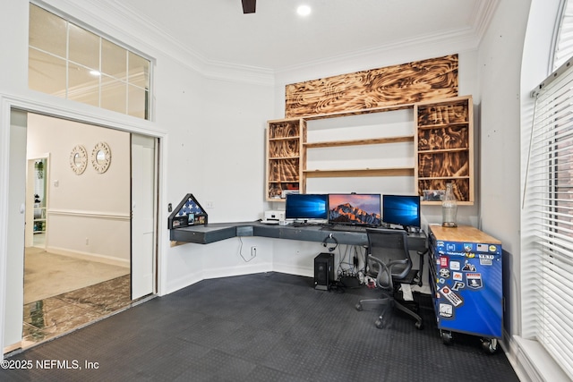 1288 Creek Bend Rd, Saint Johns, FL 32259 - office area featuring crown molding and built in study area