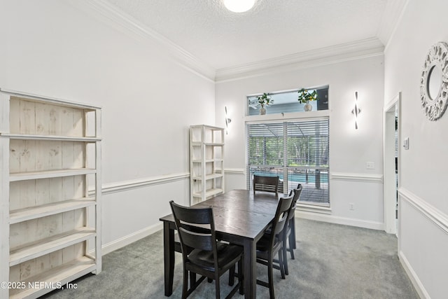 1288 Creek Bend Rd, Saint Johns, FL 32259 - dining area featuring carpet, ornamental molding, and a textured ceiling