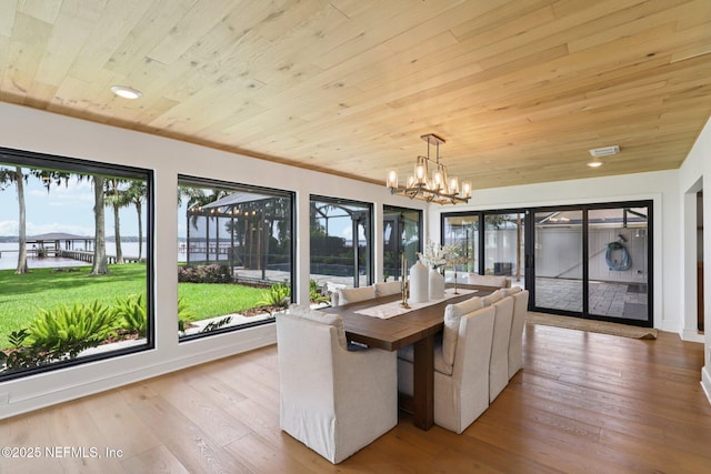 1823 N Lakeshore Dr, Fleming Island, FL 32003 - dining area featuring wood ceiling, a chandelier, healthy amount of natural light, wood-type flooring, and recessed lighting