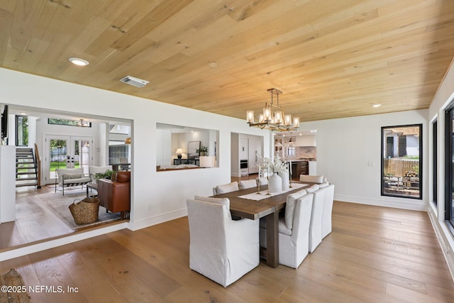 1823 N Lakeshore Dr, Fleming Island, FL 32003 - dining space featuring wooden ceiling, a chandelier, and wood-type flooring