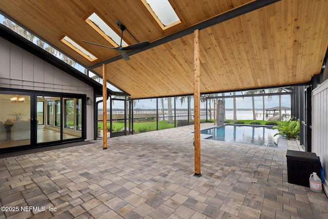 1823 N Lakeshore Dr, Fleming Island, FL 32003 - outdoor pool with a patio, a water view, and glass enclosure