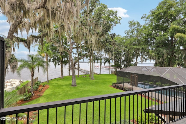1823 N Lakeshore Dr, Fleming Island, FL 32003 - view of yard with a water view and a lanai