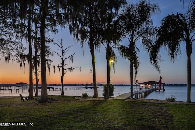1823 N Lakeshore Dr, Fleming Island, FL 32003 - dock area featuring a water view and a yard