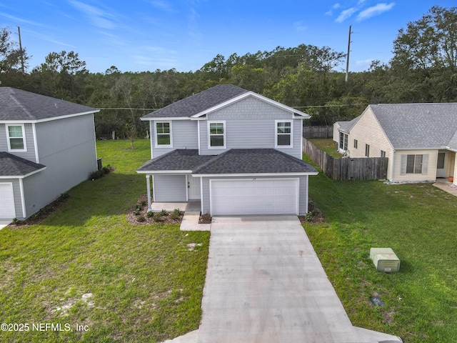 29 Wood Ash Ln, Palm Coast, FL 32164 - traditional-style house with concrete driveway, roof with shingles, a garage, and a forest view