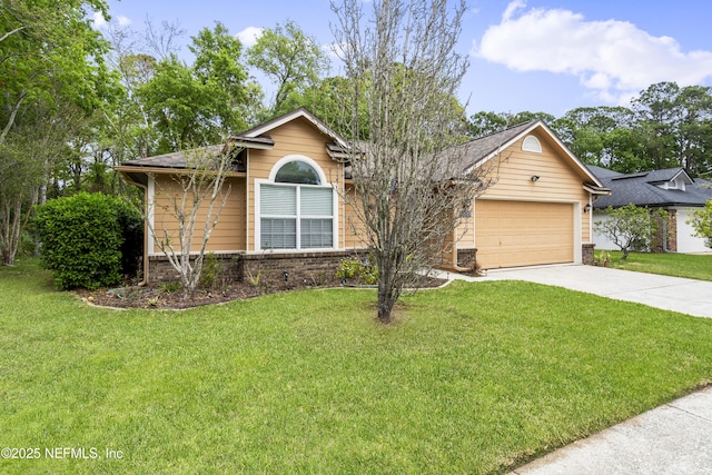 1853 Weston Cir, Fleming Island, FL 32003 - single story home featuring concrete driveway, a garage, a front lawn, and brick siding