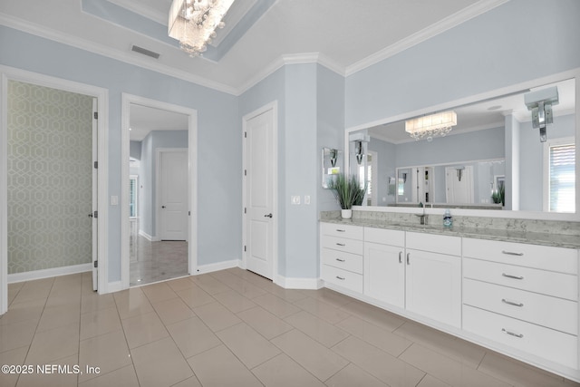 452 Deer Valley Dr, Ponte Vedra, FL 32081 - bathroom with a chandelier, vanity, and crown molding