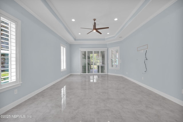 452 Deer Valley Dr, Ponte Vedra, FL 32081 - spare room featuring plenty of natural light, a ceiling fan, a raised ceiling, and recessed lighting