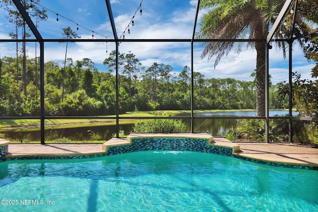 452 Deer Valley Dr, Ponte Vedra, FL 32081 - outdoor pool with a lanai, a water view, and view of scattered trees