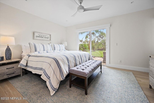 2638 W End St, Jacksonville, FL 32233 - bedroom with access to exterior, wood finished floors, and ceiling fan