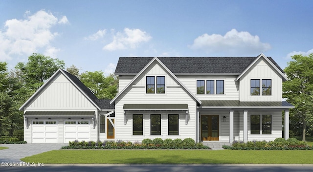 4575 Swilcan Bridge Ln N, Jacksonville, FL 32224 - modern farmhouse featuring board and batten siding, a standing seam roof, and a shingled roof