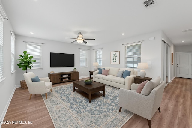 117 Redbud Ln, Yulee, FL 32097 - living room with light wood-type flooring, plenty of natural light, ceiling fan, and recessed lighting