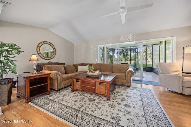 105 Lucina Ln, Ponte Vedra Beach, FL 32082 - living area featuring lofted ceiling, light wood-style flooring, and a ceiling fan