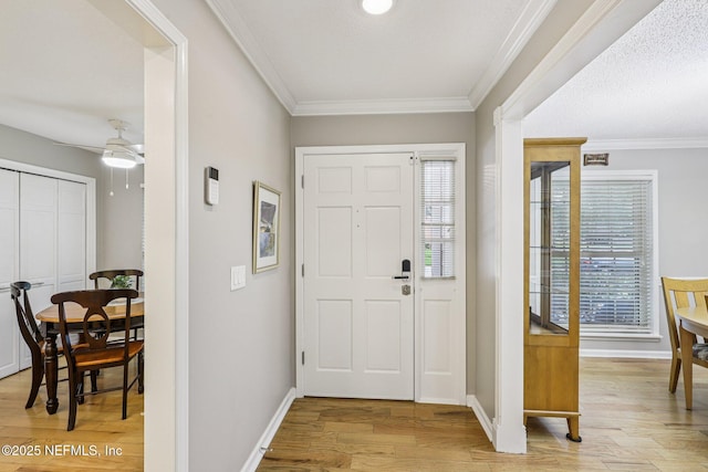 12137 Dividing Oaks Trl E, Jacksonville, FL 32223 - foyer entrance featuring light wood-style flooring, crown molding, and ceiling fan