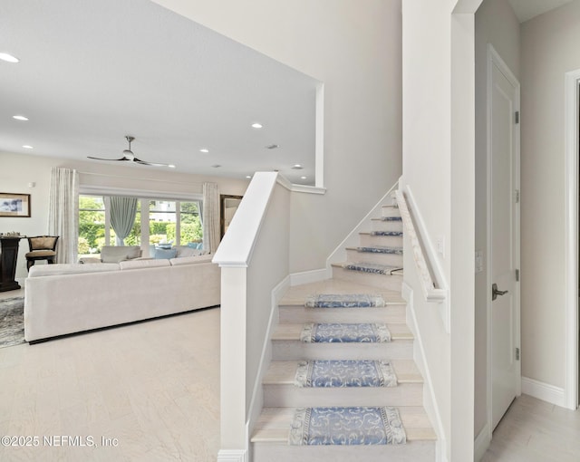 651 Rum Runner Way, Saint Johns, FL 32259 - stairway with recessed lighting, ceiling fan, and wood finished floors