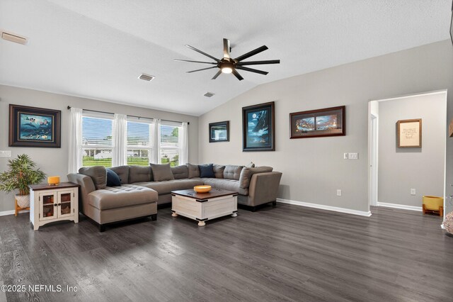 665 Flach Dr, Saint Johns, FL 32259 - living room with ceiling fan, vaulted ceiling, and dark wood-style flooring