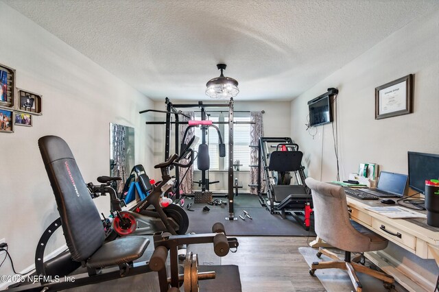 665 Flach Dr, Saint Johns, FL 32259 - exercise room featuring a textured ceiling and wood finished floors