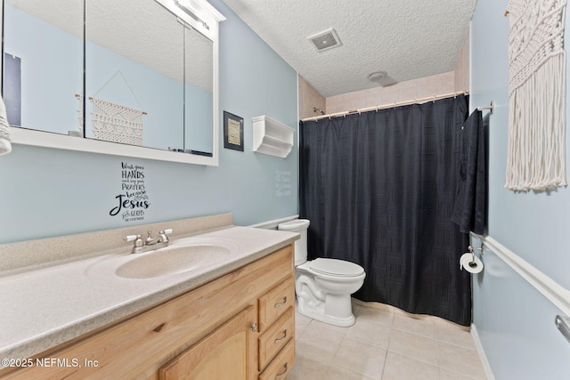 34100 Old Baldwin Rd, Callahan, FL 32011 - bathroom featuring vanity, tile patterned floors, a textured ceiling, and a shower with curtain