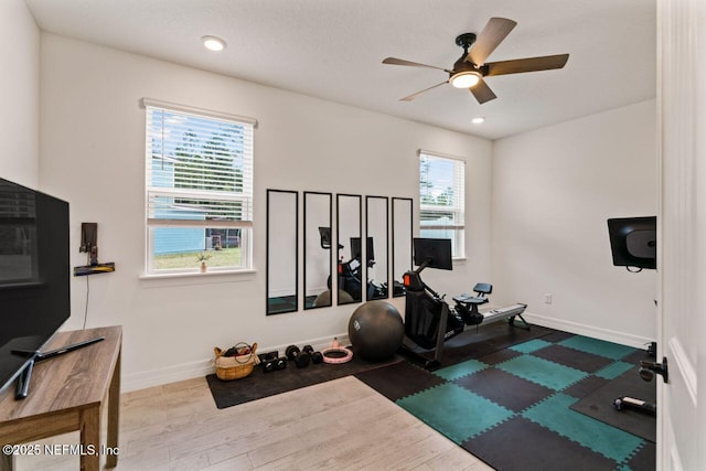 966 Rooster Hollow Way, Middleburg, FL 32068 - workout room featuring a ceiling fan and recessed lighting