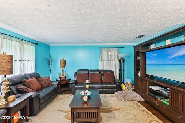 1071 Foxmeadow Trl, Middleburg, FL 32068 - living room with wood finished floors, crown molding, and a textured ceiling