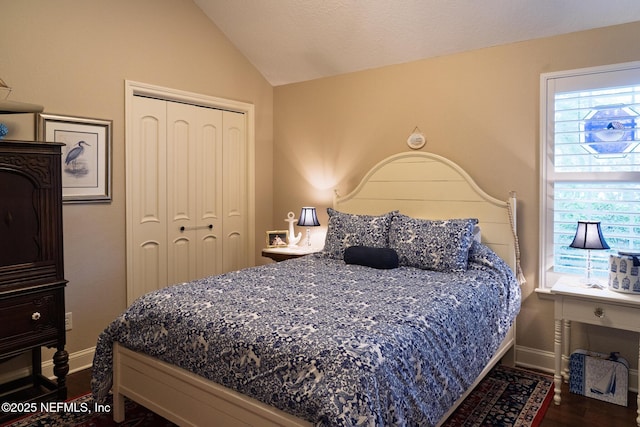 13464 Ellsworth Ln, Jacksonville, FL 32225 - bedroom with lofted ceiling, a closet, and dark wood-type flooring
