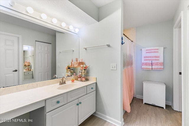 2404 Vista Cove Rd, Saint Augustine, FL 32084 - bathroom featuring wood finished floors, vanity, and a shower with shower curtain