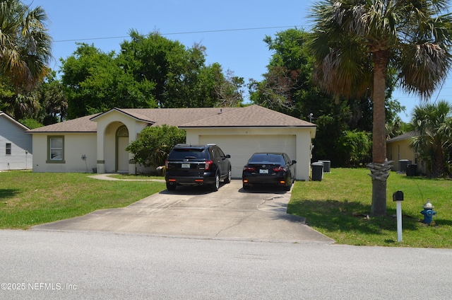 16 Coral Reef Ct, Palm Coast, FL 32137 - ranch-style house with driveway, a front lawn, stucco siding, and an attached garage