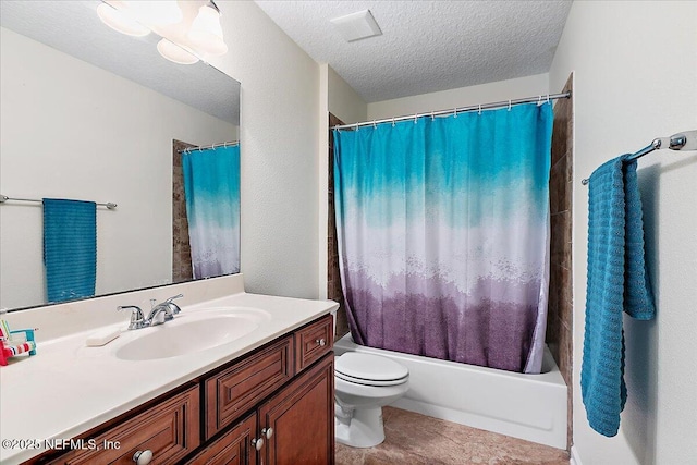 3504 Garibaldi Way, Saint Augustine, FL 32092 - bathroom featuring vanity, shower / bath combo with shower curtain, a textured ceiling, and tile patterned flooring