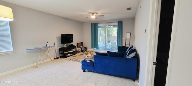 308 Winding Oak Way, Saint Augustine, FL 32084 - tiled living room featuring ceiling fan and baseboards
