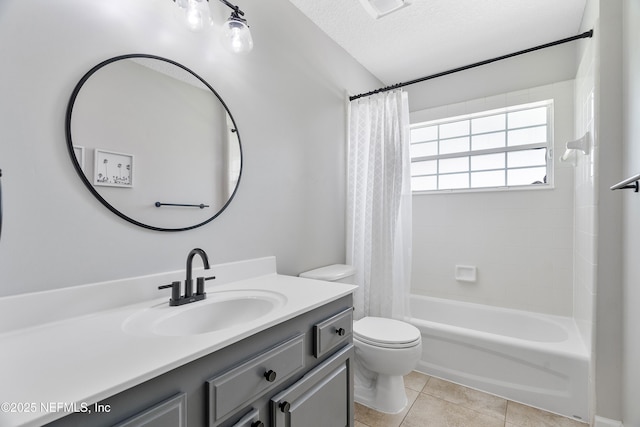 429 N Bridgestone Ave, Saint Johns, FL 32259 - full bathroom with vanity, shower / bath combination with curtain, tile patterned floors, and a textured ceiling
