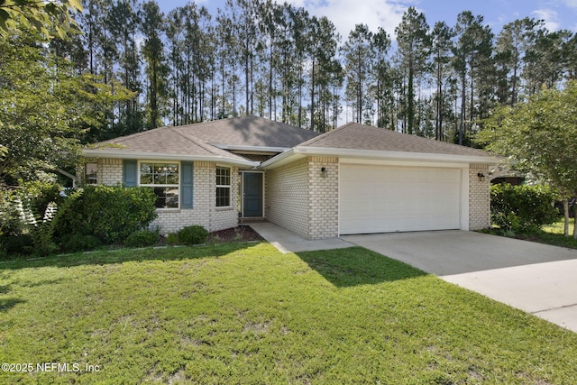 78262 Saddle Rock Rd, Yulee, FL 32097 - ranch-style home featuring an attached garage, brick siding, driveway, and a front yard