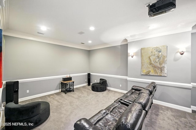 8483 Stables Rd, Jacksonville, FL 32256 - home theater with carpet flooring, recessed lighting, and ornamental molding