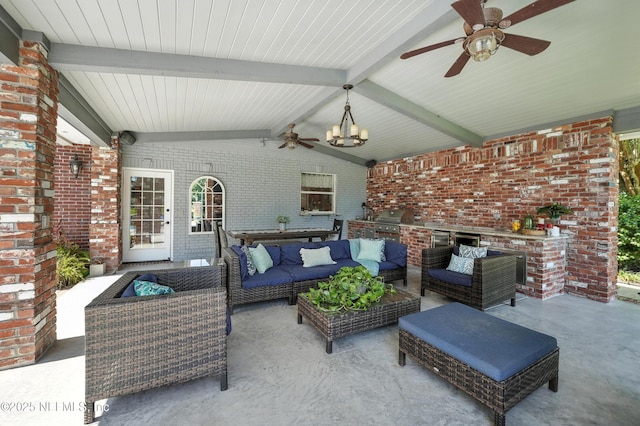 8483 Stables Rd, Jacksonville, FL 32256 - view of patio featuring a ceiling fan, an outdoor kitchen, and an outdoor hangout area