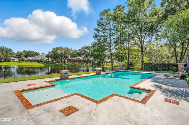 8483 Stables Rd, Jacksonville, FL 32256 - view of pool with a patio area, a fenced backyard, and a water view
