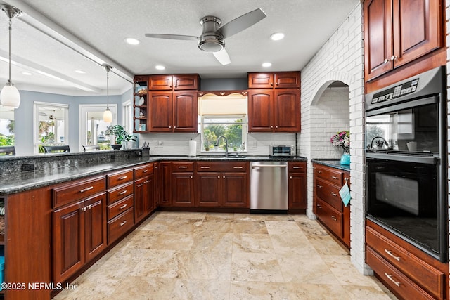 1786 Selva Marina Dr, Atlantic Beach, FL 32233 - kitchen with dishwasher, ceiling fan, tasteful backsplash, a peninsula, and open shelves