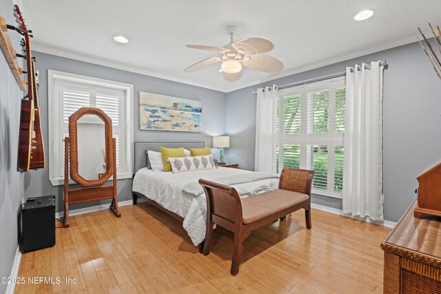 1786 Selva Marina Dr, Atlantic Beach, FL 32233 - bedroom featuring ornamental molding, light wood-style floors, recessed lighting, and ceiling fan