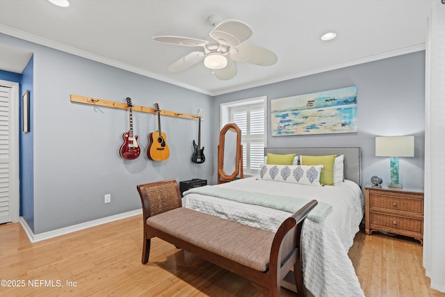 1786 Selva Marina Dr, Atlantic Beach, FL 32233 - bedroom with light wood-type flooring, crown molding, recessed lighting, and ceiling fan