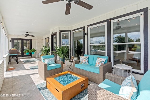 1786 Selva Marina Dr, Atlantic Beach, FL 32233 - sunroom featuring a ceiling fan and french doors