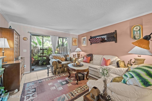 5811 Atlantic Blvd Unit 25, Jacksonville, FL 32207 - living room with a textured ceiling, crown molding, and light tile patterned floors