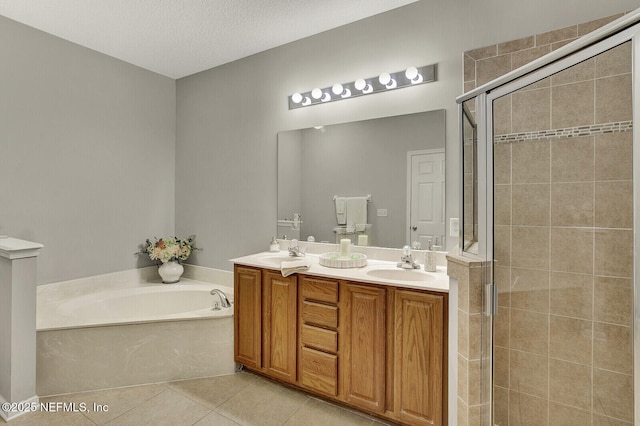 3164 Ravines Rd, Middleburg, FL 32068 - full bath featuring a garden tub, tile patterned floors, a shower stall, and double vanity