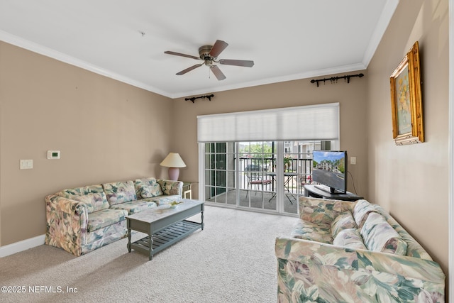 160 Legendary Dr Unit 204, Saint Augustine, FL 32092 - living area with ornamental molding, ceiling fan, and carpet floors