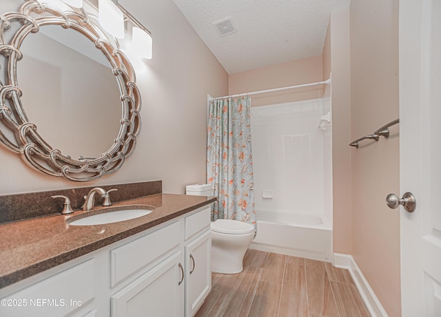 1356 Barrington Cir, Saint Augustine, FL 32092 - bathroom with vanity, shower / bath combination with curtain, and a textured ceiling