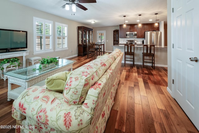 210 N Saint Clair St, Starke, FL 32091 - living area featuring ceiling fan, hardwood / wood-style floors, and plenty of natural light