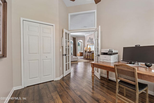 312 Bartram Trl, Saint Johns, FL 32259 - office space featuring ceiling fan, dark wood finished floors, and french doors
