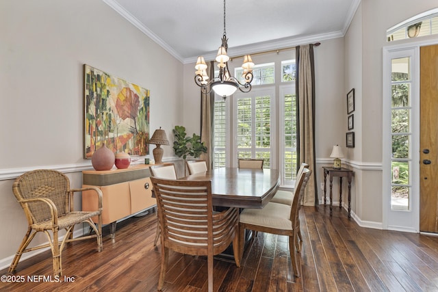 312 Bartram Trl, Saint Johns, FL 32259 - dining area with a chandelier, ornamental molding, and dark wood-type flooring