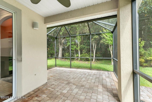 336 Edge Of Woods Rd, Saint Augustine, FL 32092 - unfurnished sunroom featuring a ceiling fan
