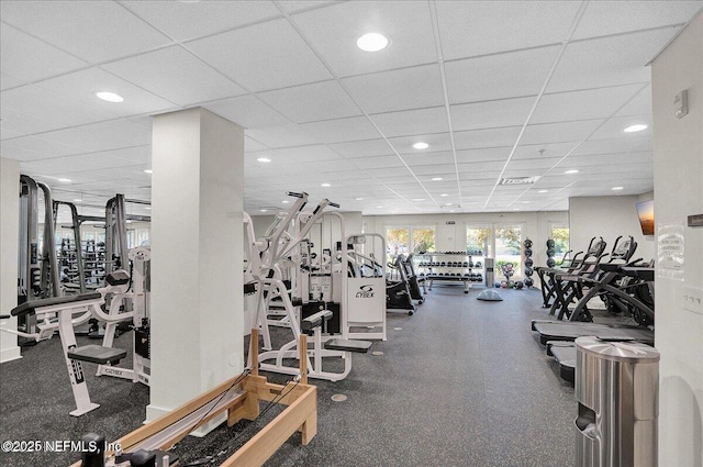 336 Edge Of Woods Rd, Saint Augustine, FL 32092 - gym with a paneled ceiling and recessed lighting