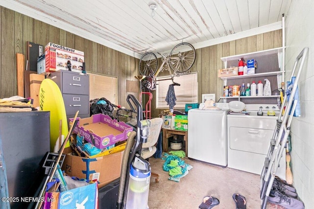 2305 Broward Rd, Jacksonville, FL 32218 - garage with washer and clothes dryer and wood walls
