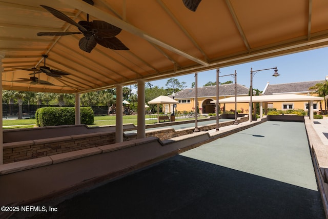 16 Village View Way, Palm Coast, FL 32137 - view of patio / terrace with a ceiling fan, a residential view, and a game area